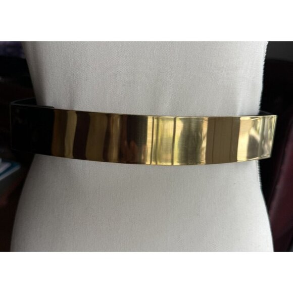 Marciano Gold Metal Bar Genuine Leather Belt‎ Black Snap Closure Stretchable